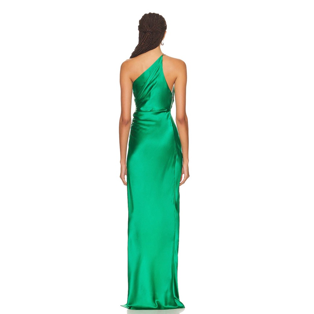 THE SEI Asymmetrical Plunge Gown Silk Charmeuse Emerald Green 2 XS - Picture 3 of 9